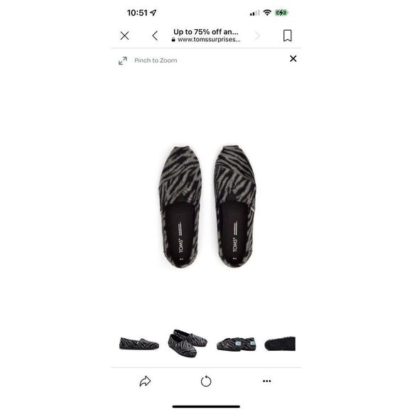 NIB TOMS Alpargata Zebra Black Gray Slip On Casual‎ Flats Shoes Sz 9 - Picture 3 of 6